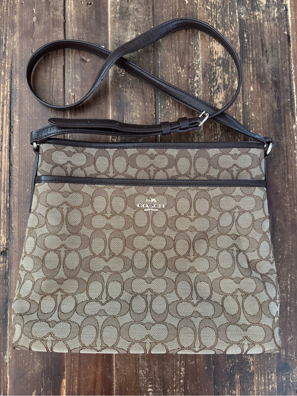 Coach Brown Signature Jacquard Crossbody Bag